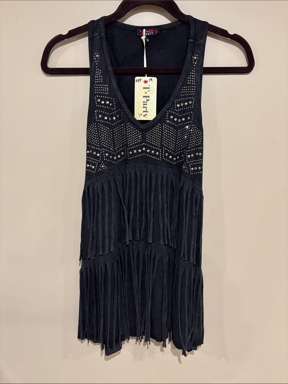 NWT mineral Wash rhinestone fringe tank